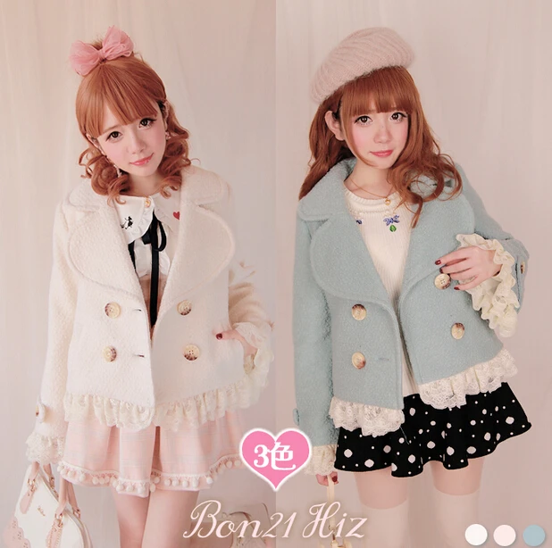 

Princess sweet lolita BOBON21 Exclusive original design Love lapel lace wool sweet princess Three color options C1107