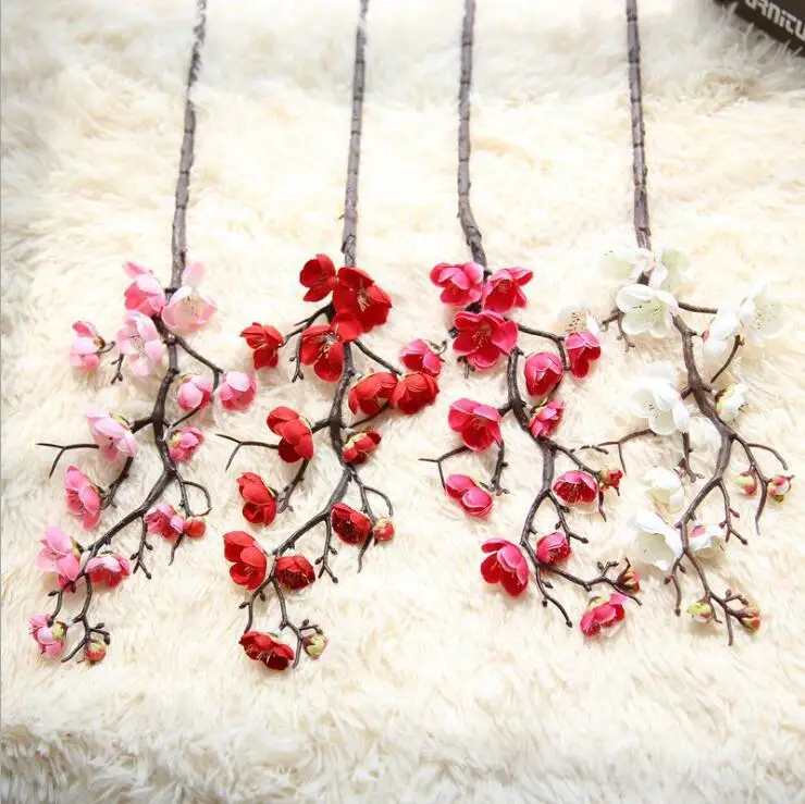 

7Pcs/lot Plum Cherry blossoms Silk Artificial flowers plastic stem Sakura tree branch Home table Decor Wedding Decoration Wreath