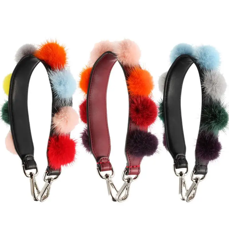 

Estelle Wang Genuine Leather Bag Strap Winter Leopard Hair Strap Bag Parts Accessories Colorful Rainbow Fur Short Blet For Bag