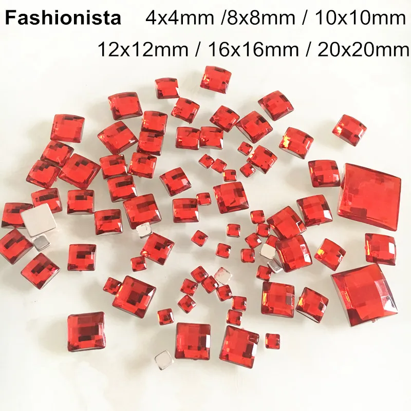 

Red Square Acrylic Rhinestone For Scrapbook,Glue-on Flat Back Faceted Cabochon For Base Settings,4mm,8mm,10mm,12mm,16mm,20mm -WW