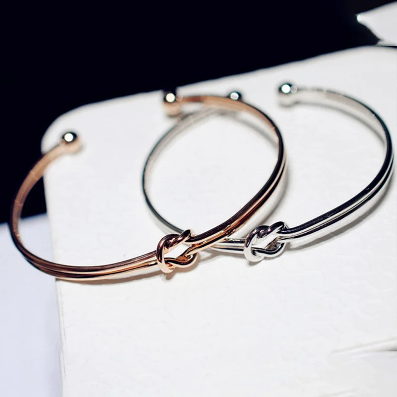 

1pc fashion open New Simple Metal Twisted Open Bangle Cuff Double Knot Women Bracelet Wristband