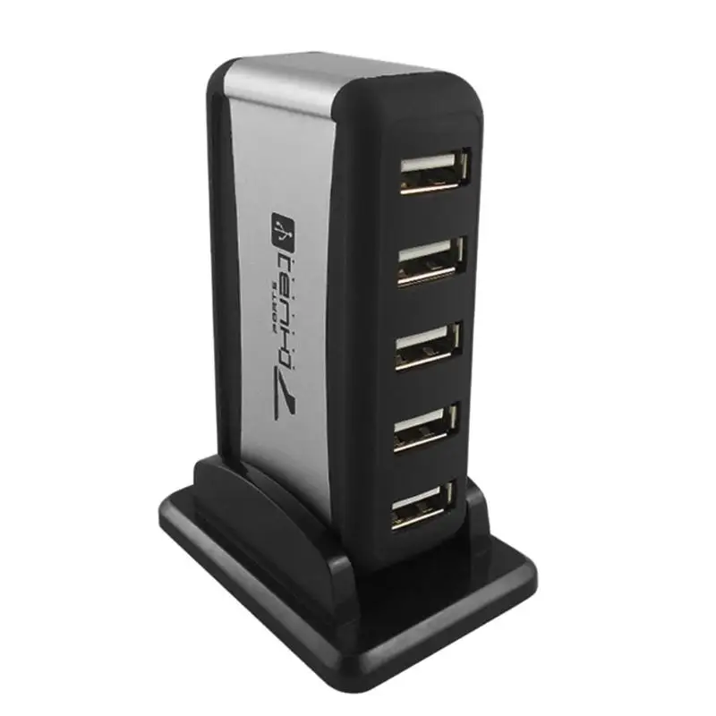 

7 Ports USB hab USB 2.0 High Speed Multi USB Hub Desk External Splitter Vertical Stand with EU US plug power adpater