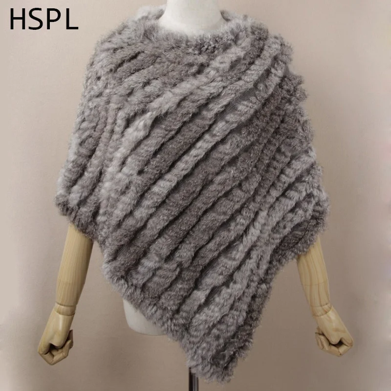 HSPL меховое пончо 2019 осень настоящий кролик горячая Распродажа треугольный