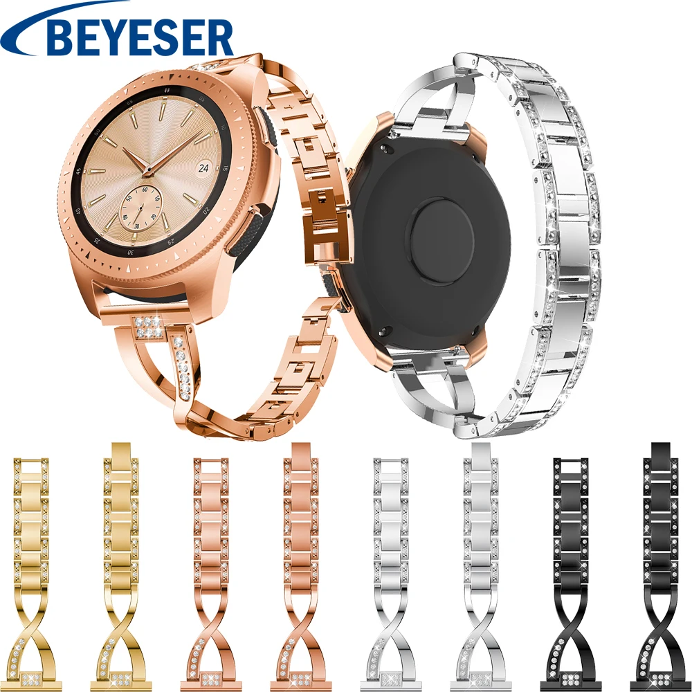 

2018 Stainless Steel Strap For Samsung Galaxy Watch 42mm Watch Metal Strap For Xiaomi huami amazfit bip Rhinestones Watch Band