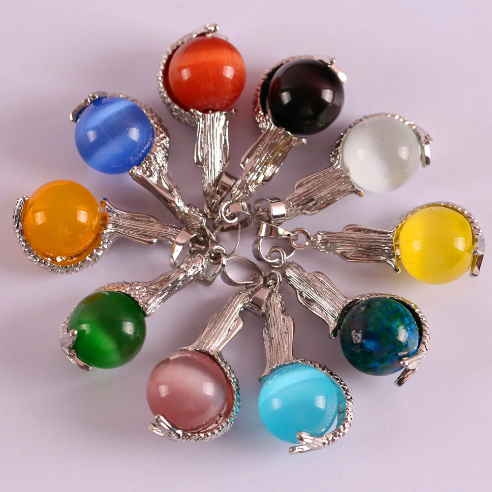 

Free Shipping Fit Necklace Natural Stone 16mm Round Cat's eye Bead Azurite Mermaid Pendant 1Pcs