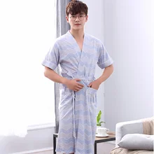 Новейший Летний хлопок мужской Халат короткий рукав v-образный вырез кардиган свободного размера плюс L-XXXXL Повседневный высококачественный ночной халат