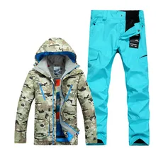 Gsou снег, камуфляж, лыжи костюм, Мужская одежда, открытый ветровка, водонепроницаемый лыжный костюм Лыжная куртка+ брюки зимний теплый для катания на лыжах