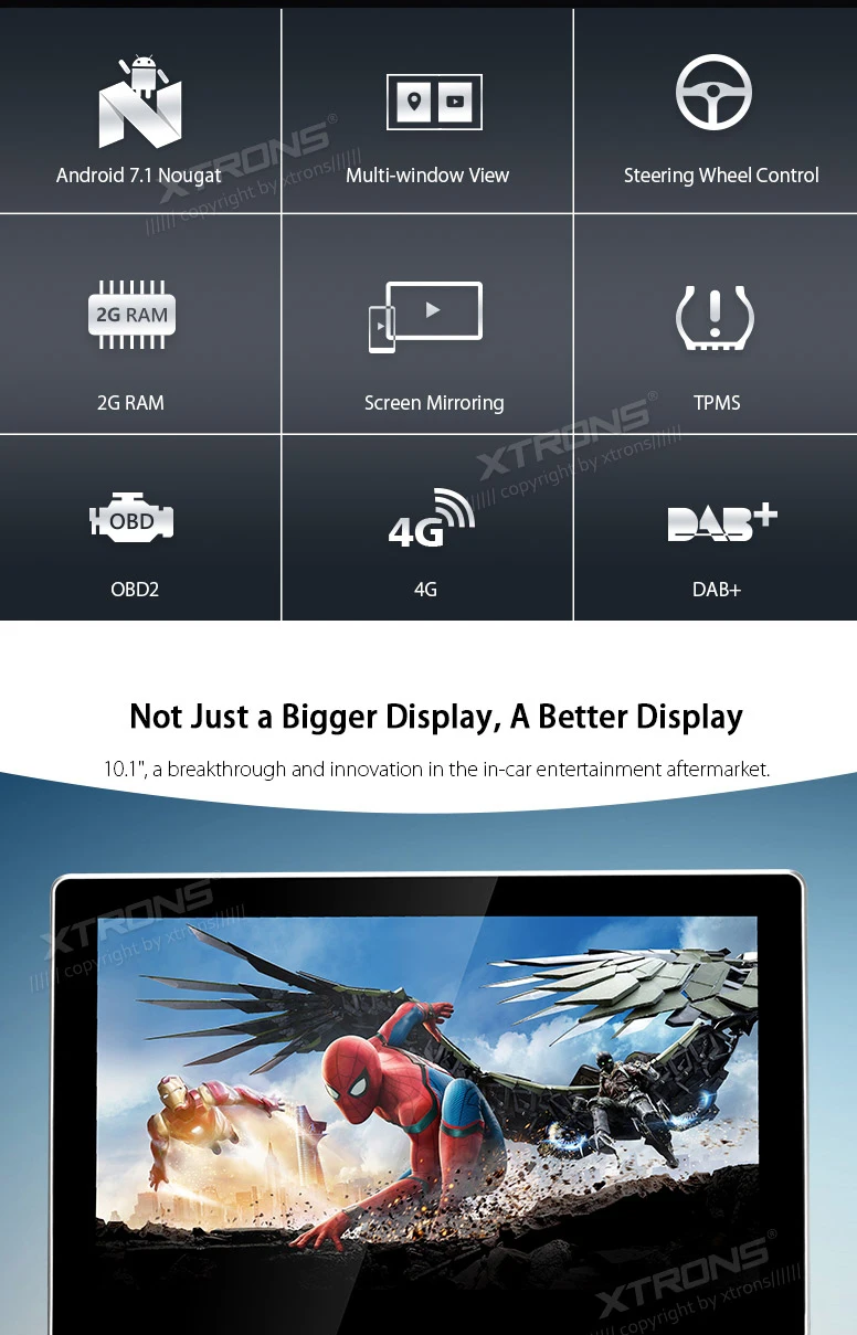 Excellent 10.1" Android 7.1 Nougat Double Din Car DVD 2 Din Car Multimedia Radio Two Din Navigation GPS DAB with Adjustable Screen Angles 1