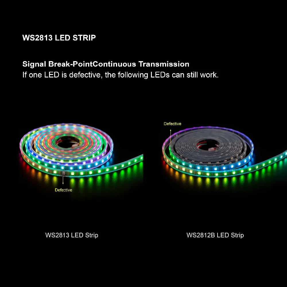 WS2813(WS2812B двойной сигнал) 30/60/144 пикселей/светодиодов/м Светодиодная Пиксельная полоса 1 М/4 м/5 м черный/белый PCB IP30/IP65/IP67 DC5V