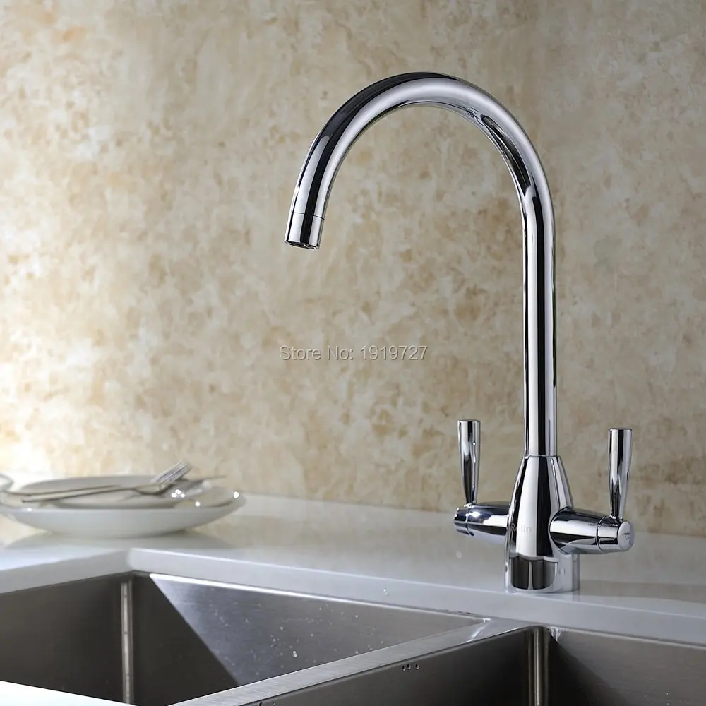 Wholesale Highly Recommended Hot and Cold Mixer Solid Double Levers Brushed Steel Kitchen Taps Super Quality