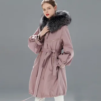 

Large Real Raccoon Fur Collar Hooded 2019 Winter Jacket Women Fur Lined Parka For Female Long Women's Snow Winter Coat Plus Size