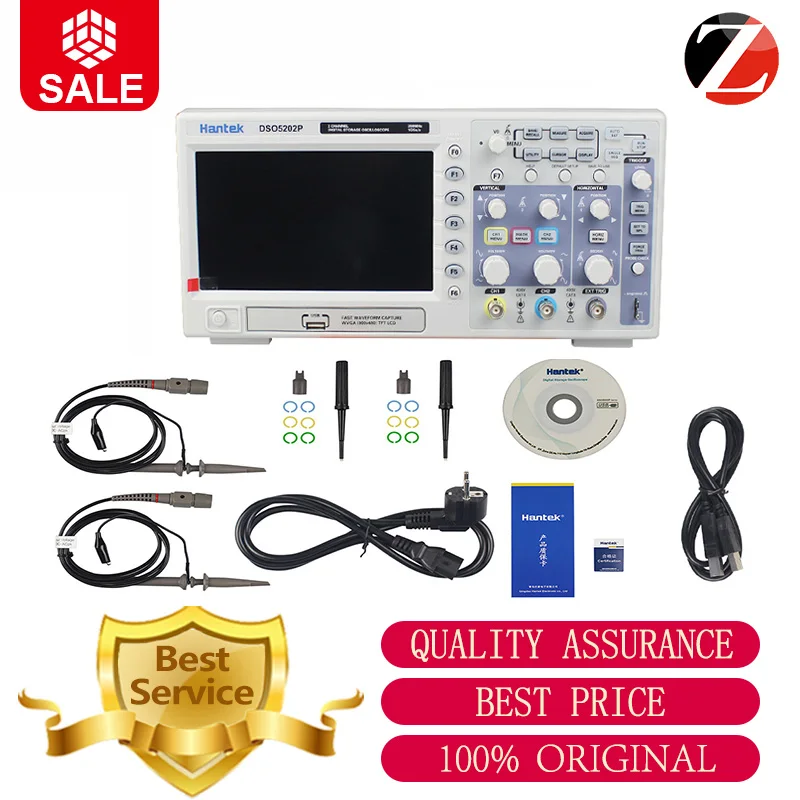 

Hantek DSO5202P Digital Oscilloscope 200MHz 2 Channels 1GSa/s 7'' TFT LCD Record Length 40K USB AC110-220V oscilloscope