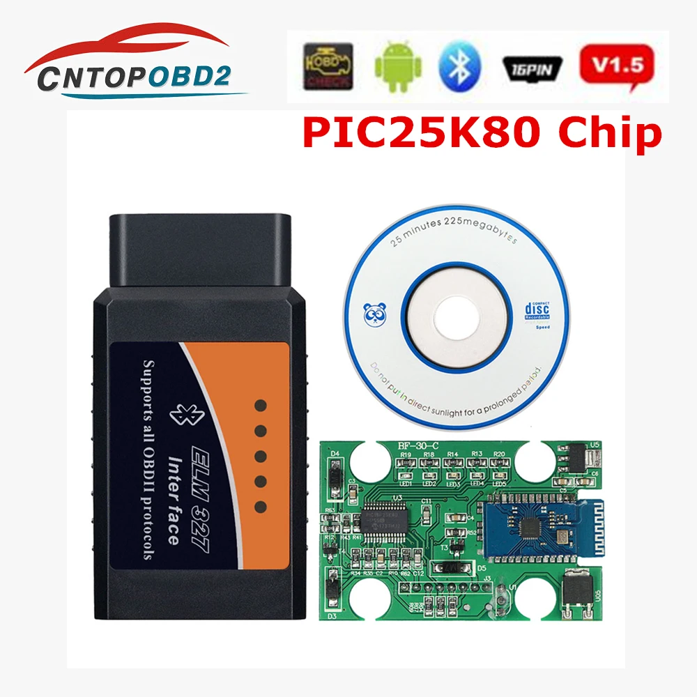 

PIC18F25K80 ELM327 V1.5 Bluetooth OBD2 Scanner Car Error Code Reader v1.5 OBDII Adapter Auto Car Diagnostic Tool free shipping