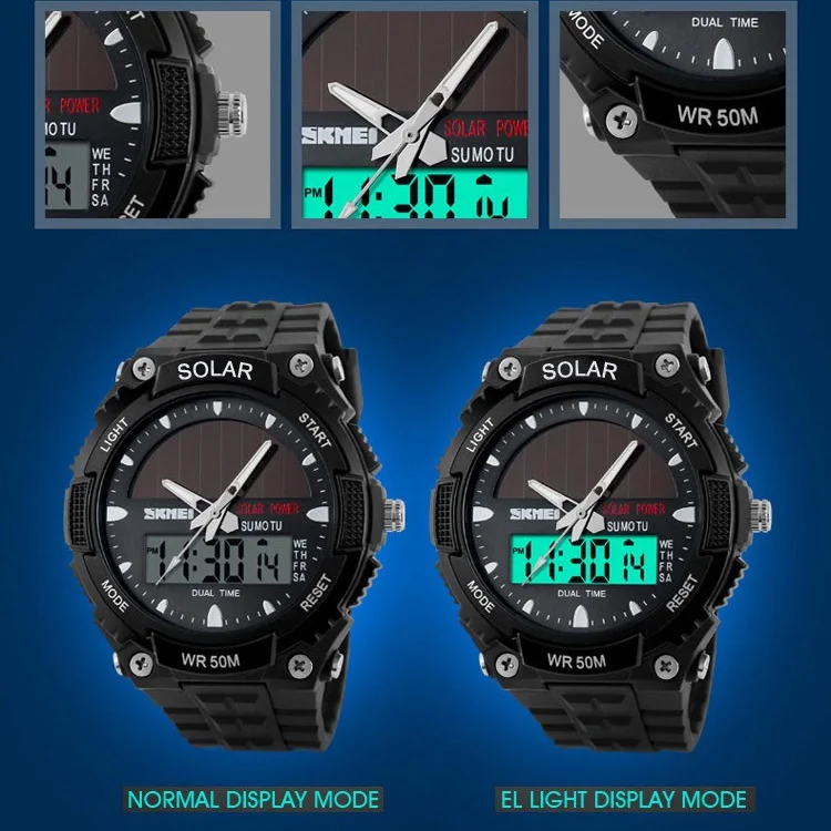 SKMEI спортивные часы Мужские цифровые наручные часы Топ Открытый солнечной энергии 12/24 часов водонепроницаемые мужские часы Relojes