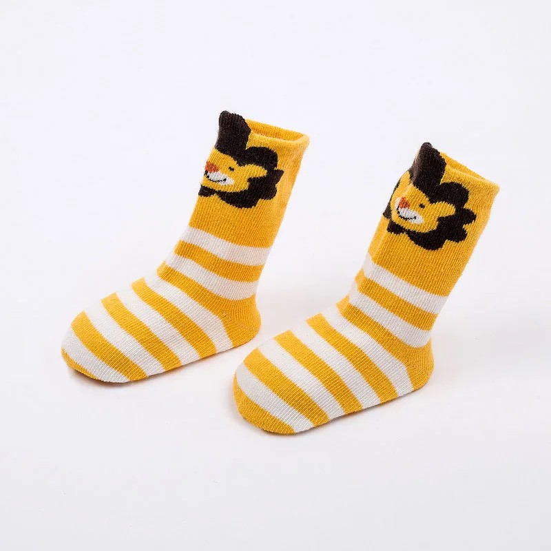 Детские Носки с рисунком животных, нескользящие носки, хлопковые нескользящие носки-тапочки для маленьких мальчиков и девочек - Цвет: yellow