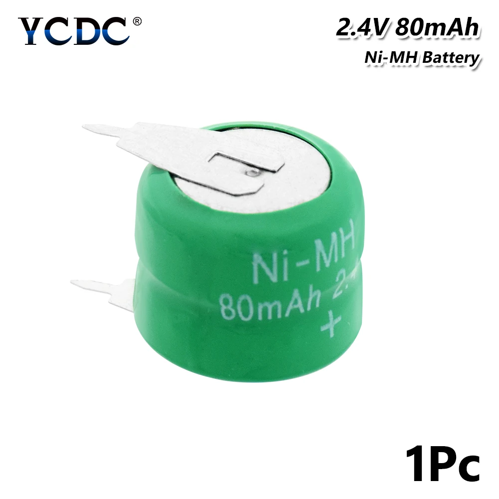 

2.4 Volt 80mAh Ni-MH Rechargeable Button Battery Cell With Soldering Pins Li-Po Lithium Li-polymer Bateria Batteries for watch