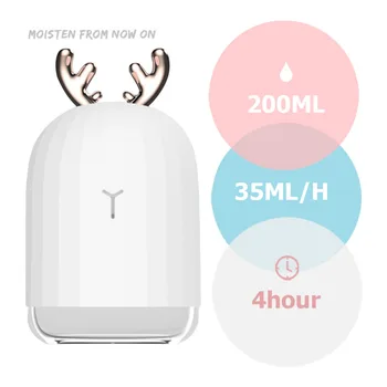 

220ml Air Humidifier USB LED 7 Colors Change Timing Light Deer Essential Oil Diffuser Aromatherapy Air Purifier Mist Maker