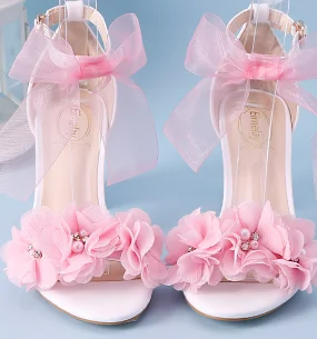 Женские босоножки белая свадебная обувь Летняя элегантная Кружевная повязка на запястье со словами белый цветок крест с открытым носком толстый каблук Новинка - Цвет: pink 7cm heel