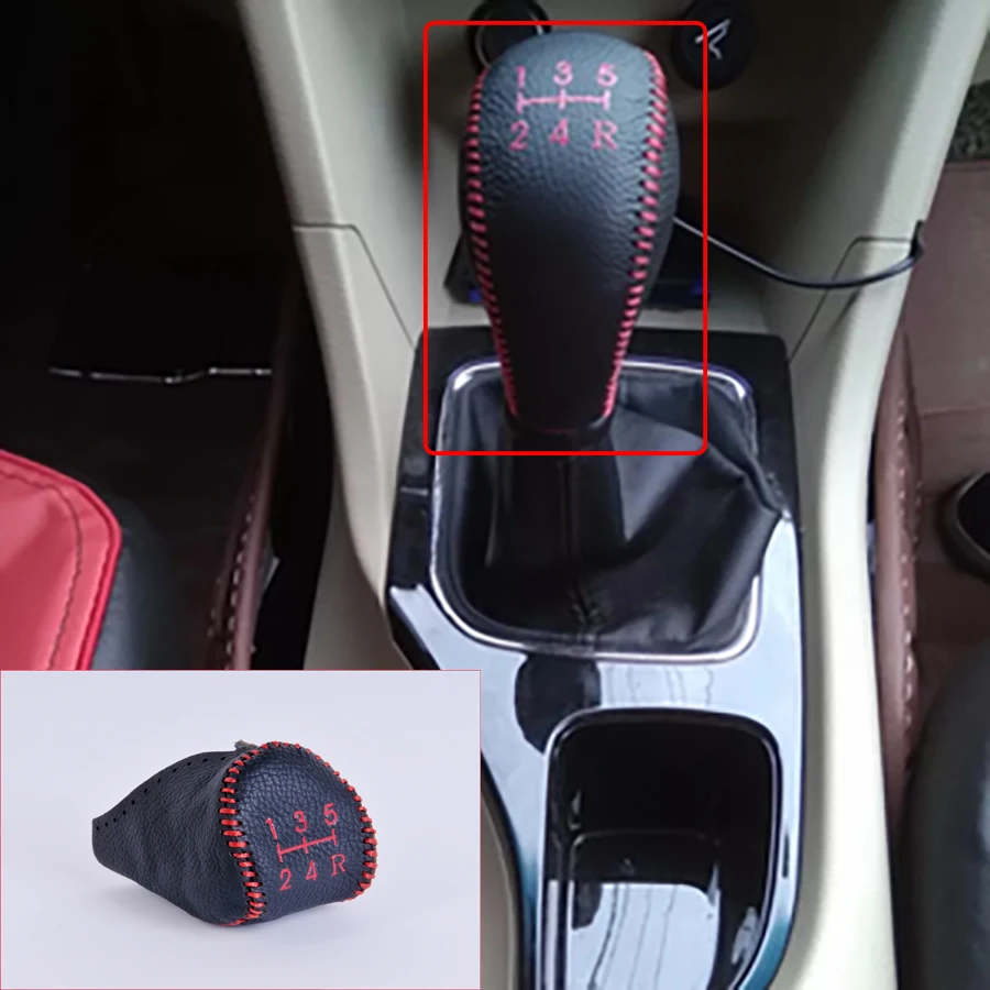 Wooeight 1Pc Manual Car Leather 5 Speed Gear Shift Knob Cover for