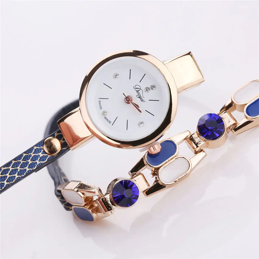 Duoya, модные роскошные женские наручные часы, бриллиантовые кожаные женские часы-браслет, повседневные кварцевые часы, reloj mujer# b
