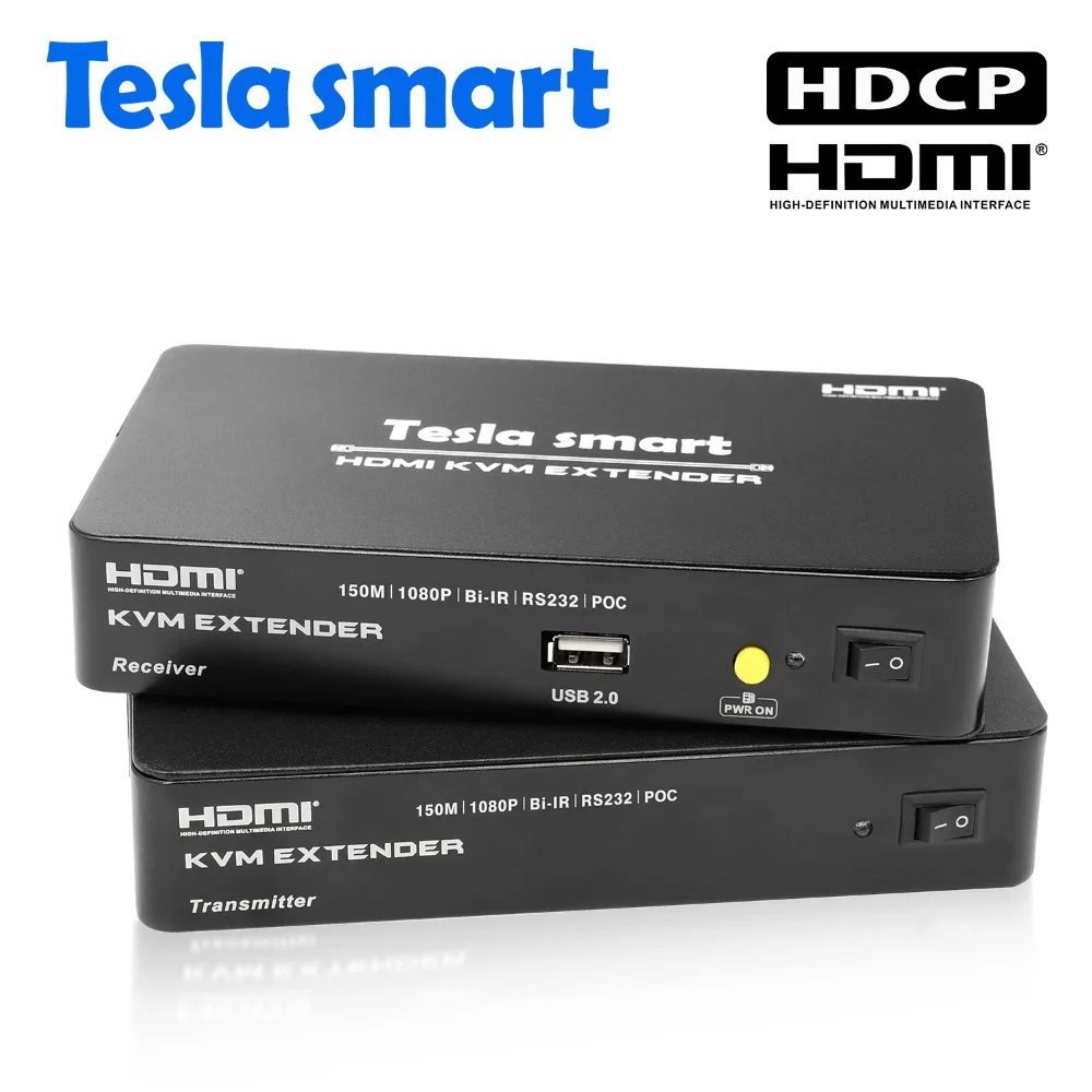 

Tesla smart Multi-function PoC HDMI KVM Extender 150M HDMI KVM+Audio Extender by CAT5e/6 (1 Extender TX+1 Extender RX)