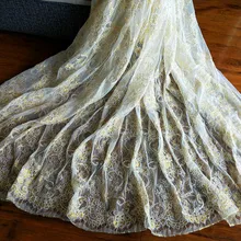 145 см* 3 м Великолепный золотой и белый Проводные кружево с ресничками ткань свадебное платье Французский Шантильи кружево с ресничками ткань