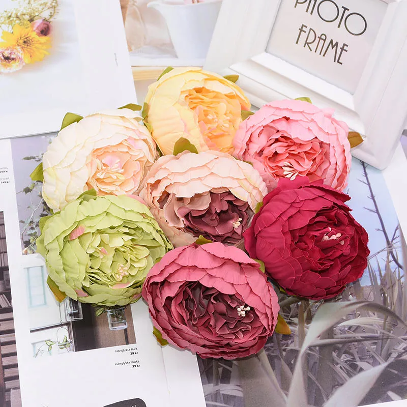 1pc 8cm Big Artificial Peony Flower Heads DIY Silk Flower Head for Wedding Home Party Decoration Flowers Fake Flower