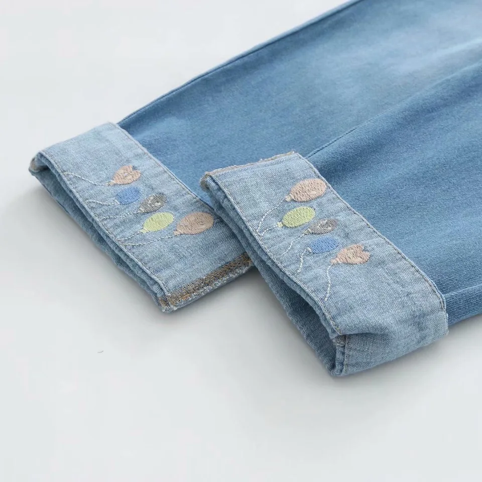 embroidered hem jeans