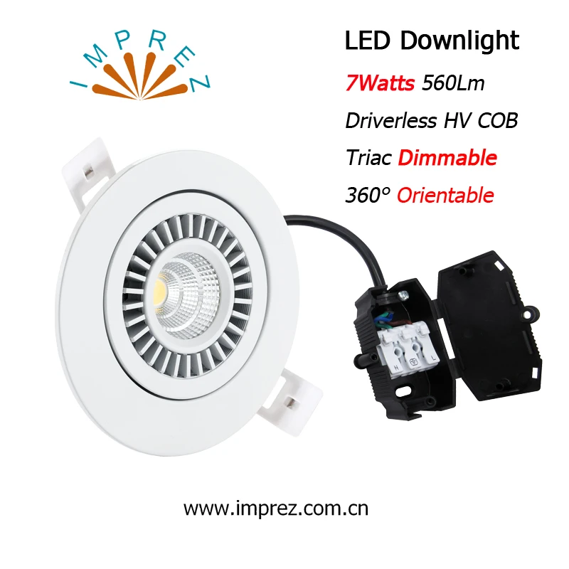 

360 Degree Orientable 7W LED Ceiling Spot Lights Driverless Dimmable HV COB Downlight Adjustable LED Recessed Lighting