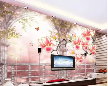 

3d customized wallpaper wall 3d wallpaper Magnolia Roman column background wall mural 3d paintings