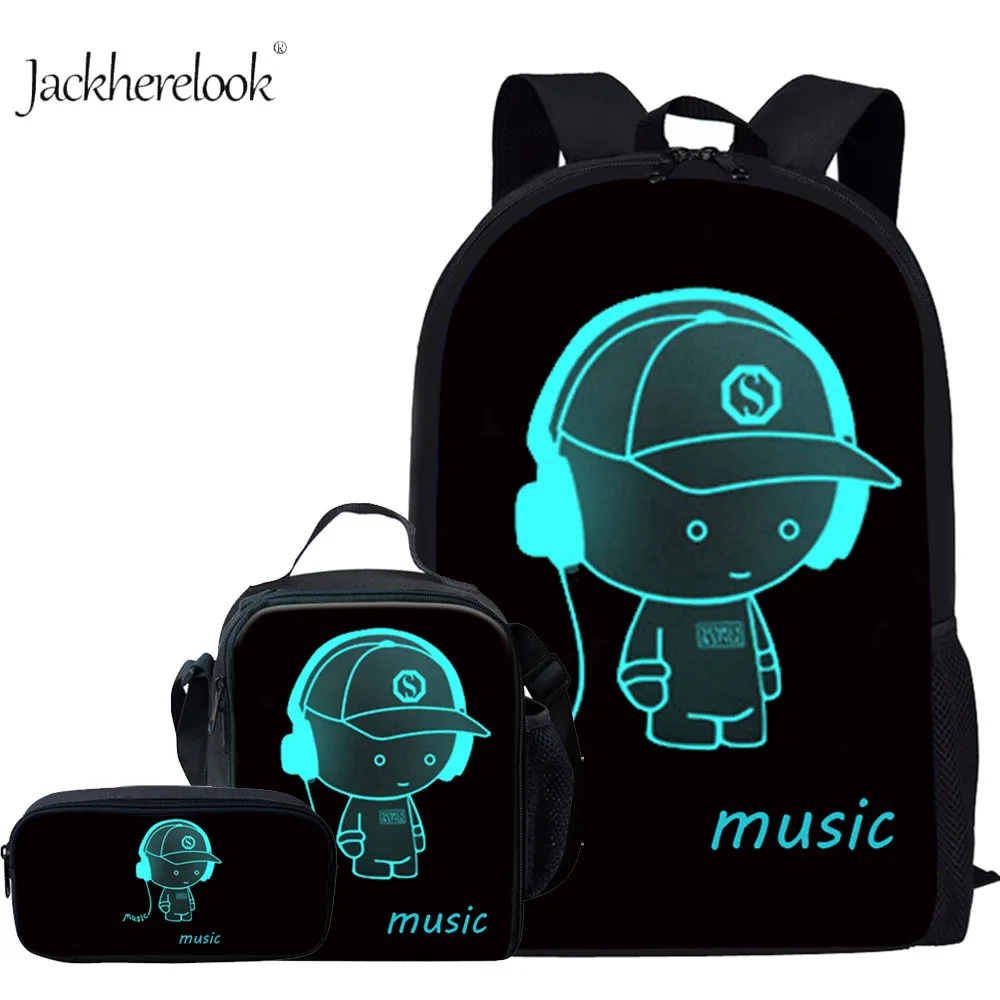 

Jackherelook Anime Luminous Student School Bag Set Cute 3D Cartoon Black Backpack For Teenager Girls Boy Bookbags Kids Mochila