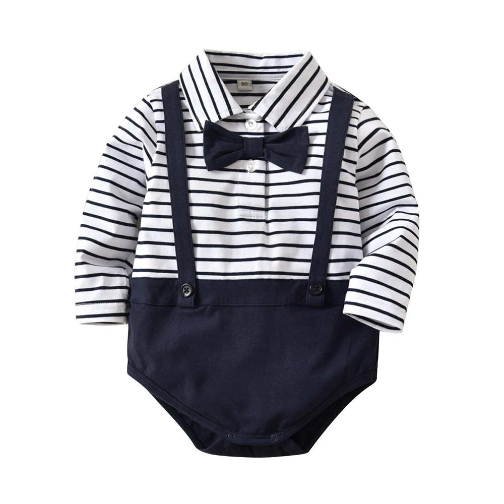 Gentleman Clothing Baby Navy Striped Climbing Suit Boy Girl Cotton Family Spring Autum Winter Baby Clothes Suit for 6-24M Baby