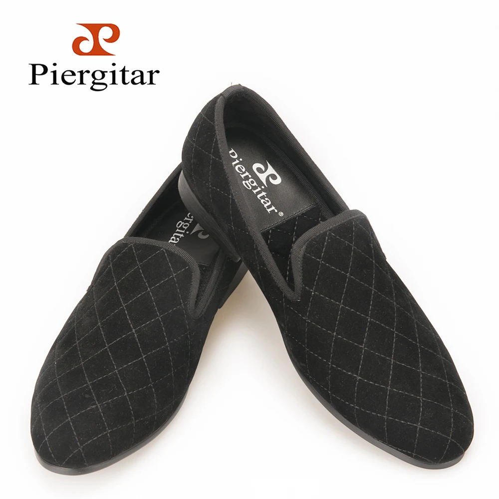 Con Zapatillas Patrón Plaid Zapatos Mano Hombres A Hechos Terciopelo Negro Costura Boda Estilo Fumar Los Planos De Británico Fiesta xqF8HPnn