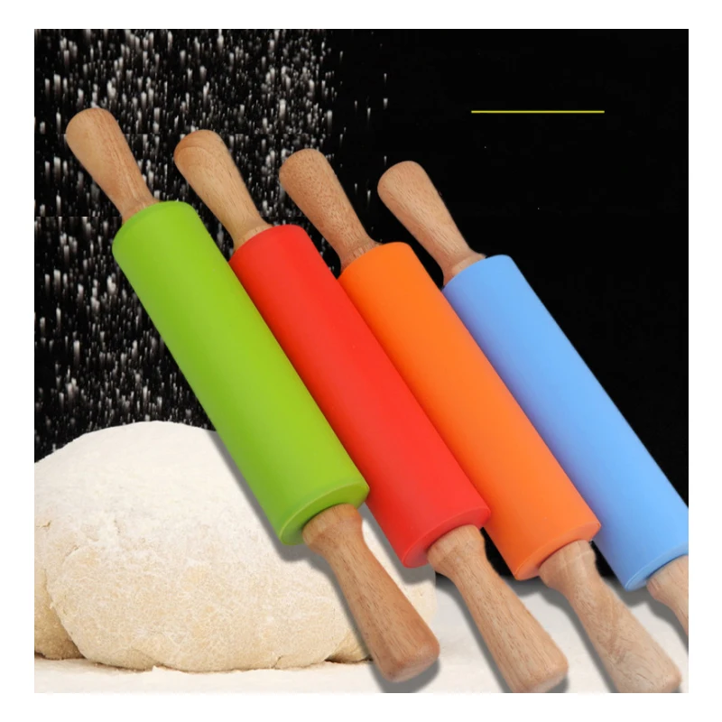 Силиконовая Скалка RSCHEF с ручкой из массива дерева|rolling pin|rolling pin siliconerolling stick |