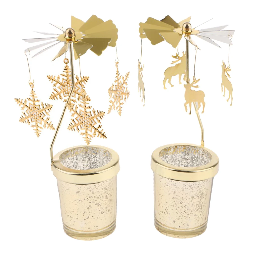 2 Pieces Rotating Spinning Tea Light Candle Holder Candlestick For Wedding Party Decoration