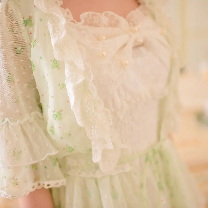 Платье принцессы милое пальто в стиле Лолита конфеты дождь летний японский стиль, милый чистый и свежий цветочный шифон шнуровка зеленое пальто C15AB5727