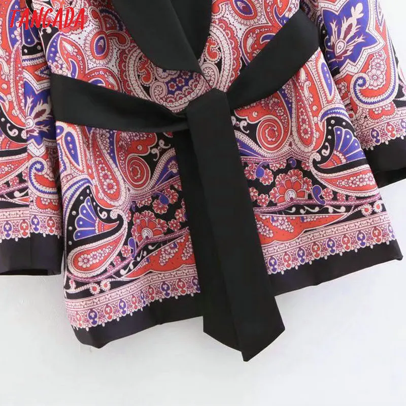 Tangada, модный Женский блейзер с узором "пейсли", длинный рукав, с поясом, корейский стиль, Женский блейзер, Офисная Женская винтажная верхняя одежда, 3Z45