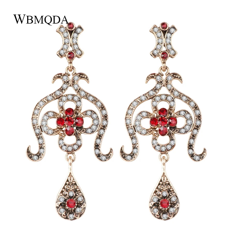 Kinel-Hot-Indian-Jewelry-Red-Crystal-Drop-Earrings-For-Women-Antique-Gold-Color-Geometry-Vintage-Wedding