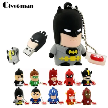 

New Cartoon Super Hero USB Flash Drive 8GB 16GB 32GB 64GB Iron Man Flash Memory Batman Pendrive Captain America 128GB Pen Drives