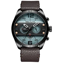 MEGALITH военные мужские спортивные часы мужские модные водонепроницаемые синий кожаный ремешок крутые кварцевые наручные часы Мужские часы Reloj Hombre