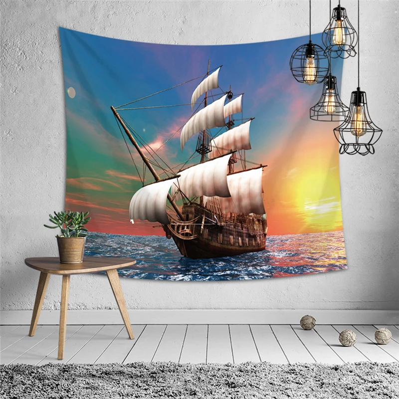 

Beautiful Sea Sunset Wall Tapestry Thin Polyester Mat Home Decorations Wall Hanging Wave Tapestries for Living Room Bedroom