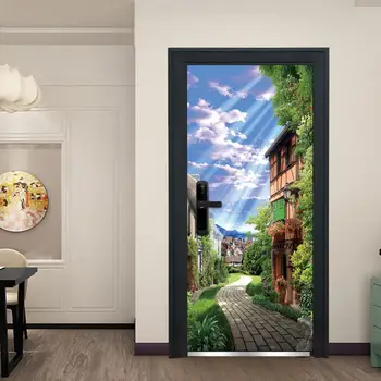 

Beautiful Country Road Door Decoration Sticker 3d Blue Sky Sunshine Bedroom Door Stickers Landscape Mural Adesivi per Porte W101