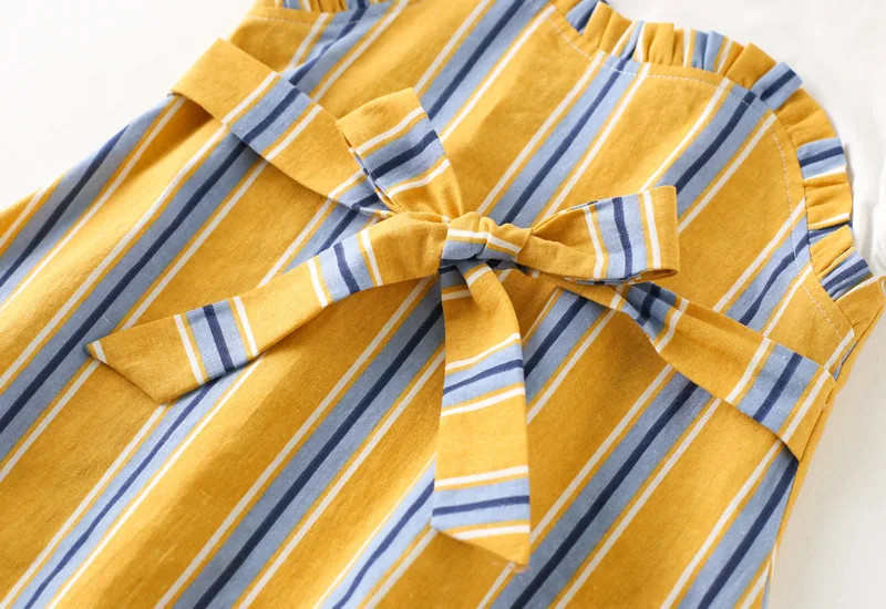 Princess dress Kids Baby Girls Summer Stitched striped bows Short sleeved dress sweet style children's clothing (13)