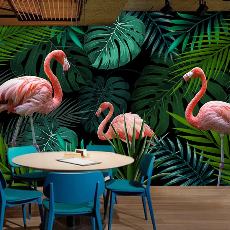 Papel pintado con foto 3D personalizado, cuadro de pared moderno de bosque  Tropical, hoja, Animal, flamenco, Mural de fondo de TV para sala de estar -  AliExpress