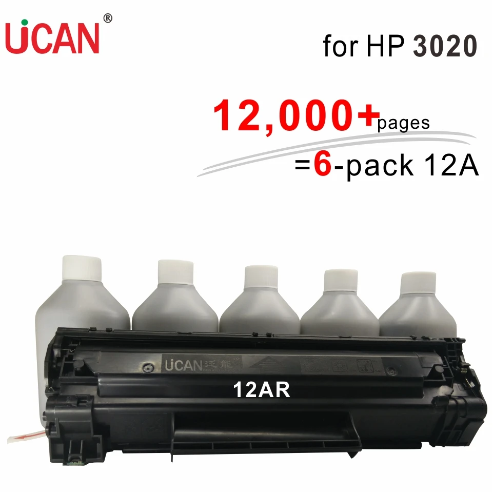

for Hp 3020 printer LaserJet Q2612a UCAN CTSC(kit) 12,000 pages equal to 6-Pack 12a toner cartridges