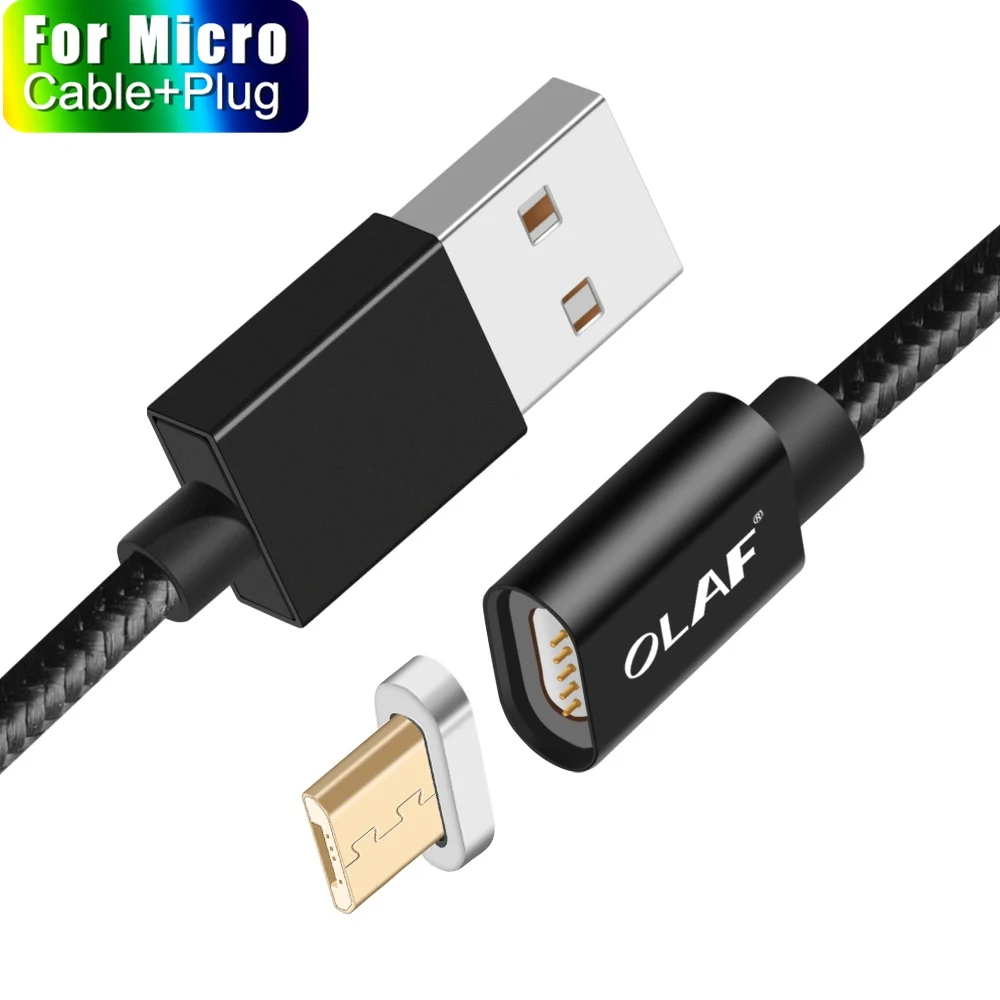 Олаф магнитное зарядное устройство usb type C Micro USB кабель провод для быстрой зарядки штекер type-C Магнитный кабель для iPhone samsung Xiaomi huawei - Цвет: Black Micro Cable