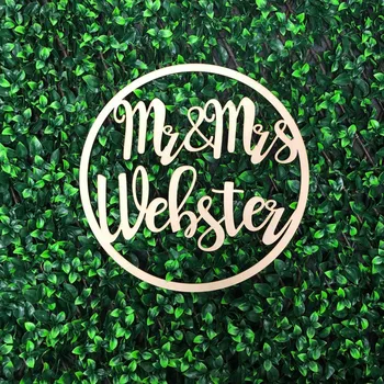 

Personalized Wooden Hoop Sign for Wedding Engagement Decoration Custom Mr and Mrs Surname Welcome Wall Sign