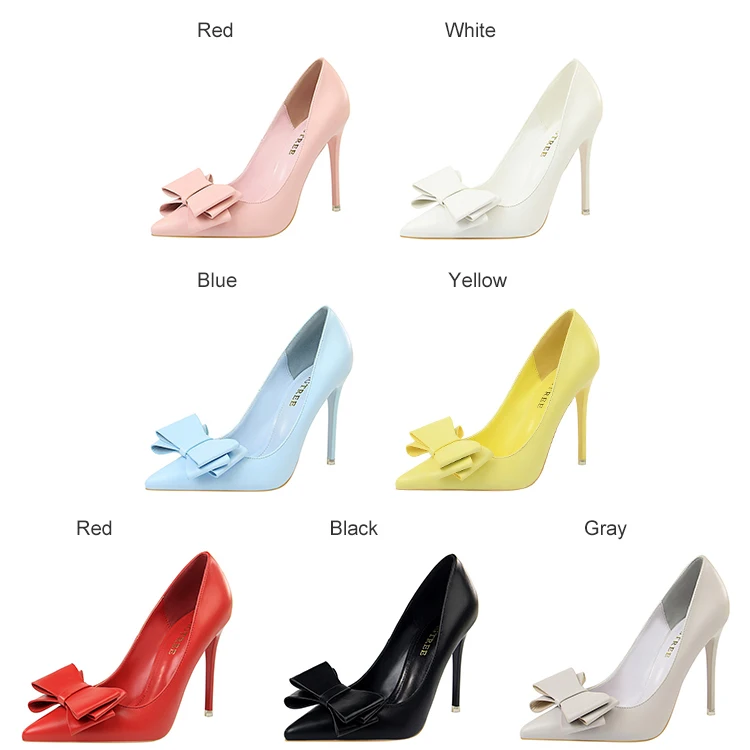 Новые весенне-осенние женские туфли-лодочки милые модные женские туфли на высоком тонком каблуке с острым носком и бантом белые женские туфли на высоком каблуке