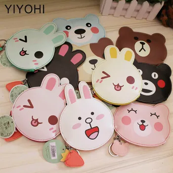 

High Quality Cute Cotton PU Leather Bear Rubbit Coin Purse Zipper Change Wallet Girls Small Wallet Coin Bank Case Key Chain