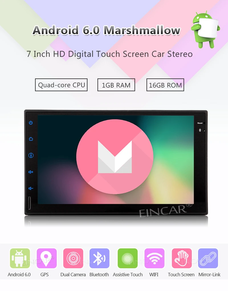 Clearance 2 Din Touchscreen Andorid 6.0 Bluetooth Handsfree Calling LCD Monitor USB/Micro AM FM Radio RCA AUX Input Backup Camera Included 2